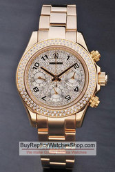 Women's Rolex Replica Watches 18k Gold Crystal Studded Daytona Rolex-W